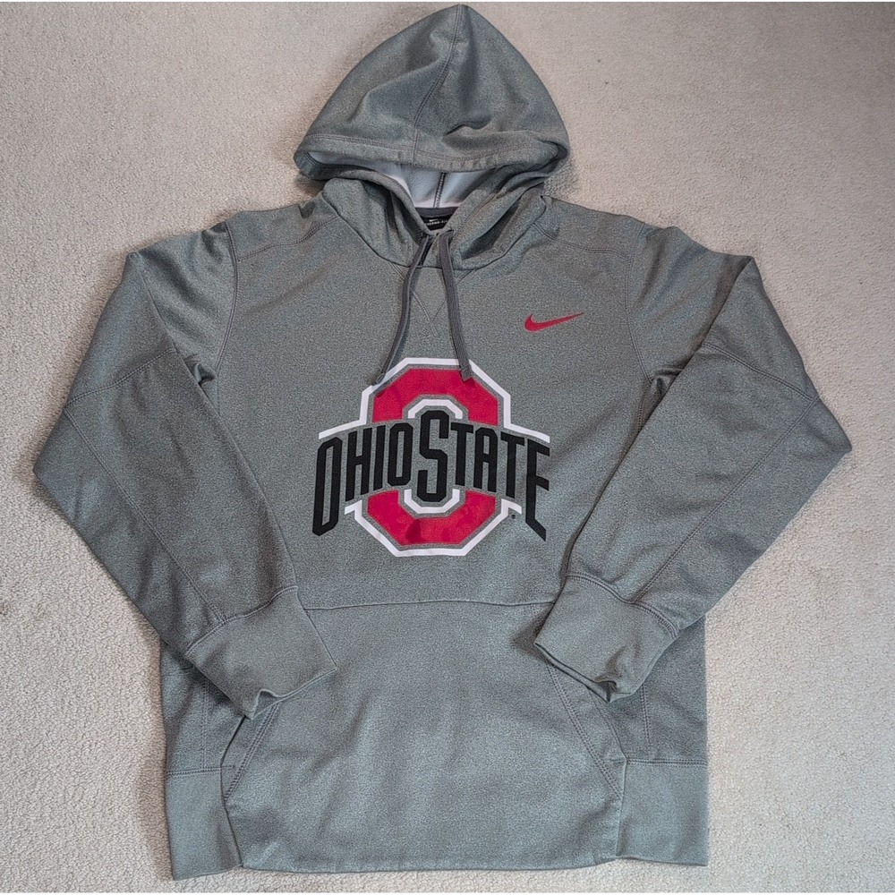 Ohio State Buckeyes Nike Therma-Fit Hoodie Mens S Gray Fleece Pullover